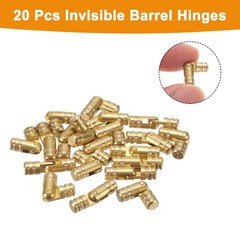 20Pcs Invisible Barrel Hinges, 5x19mm Brass Concealed Hinge, Gold