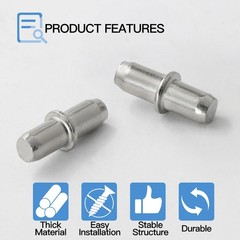 Jamiikury 24pcs 5mm Shelf Support Pegs, Metal Shelf Pegs, Silver Bookshelf Pe…