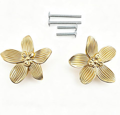 2.4 Inch Gold Flower Knobs for Cabinet, Brushed Gold 2 Pack Brushed Gold Brass