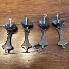 4 Vtg Traditional Cabinet Furniture Drop Pull Pendant Oxidized Brass 2″ Long Set