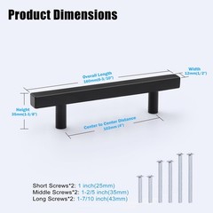 12 Pack 6-3/10 L 4 Hole Square Pulls, Matte Black, Kitchen, Bathroom, Bar