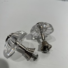 Lot Of 2 Vintage Silver Acrylic Glass Crystal Cabinet Knobs Drawer Kitchen