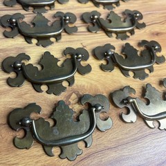 Lot 8 Vintage French Provincial Antique Brass Bail Draw Pull Handles 3″ Center