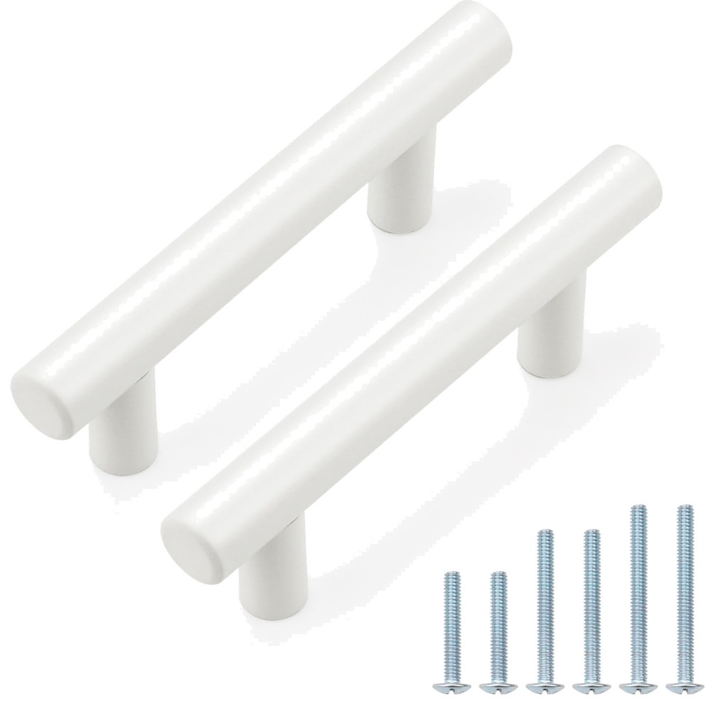10 Pack| 2-1/2 Inch Hole Centers White Cabinet Pulls Modern Stainless Steel E…