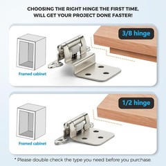 50 Pack (25 Pairs) 3/8 Inch Insert Kitchen Cabinet Hinges, Satin Nickel Self