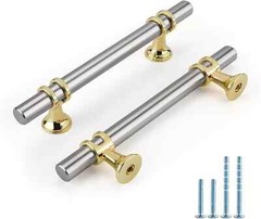 Rergy 10 Pack Cabinet Pulls Brushed Nickel 5 1/2″ Hole to Hole Sliver and Gold