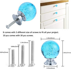 10 PCS Crystal Cabinet Knobs Azure Blue round Glass Bubbles Knobs Smooth Drawer