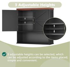 Gabinete de baño montado en pared negro con estante ajustable y almacenamiento