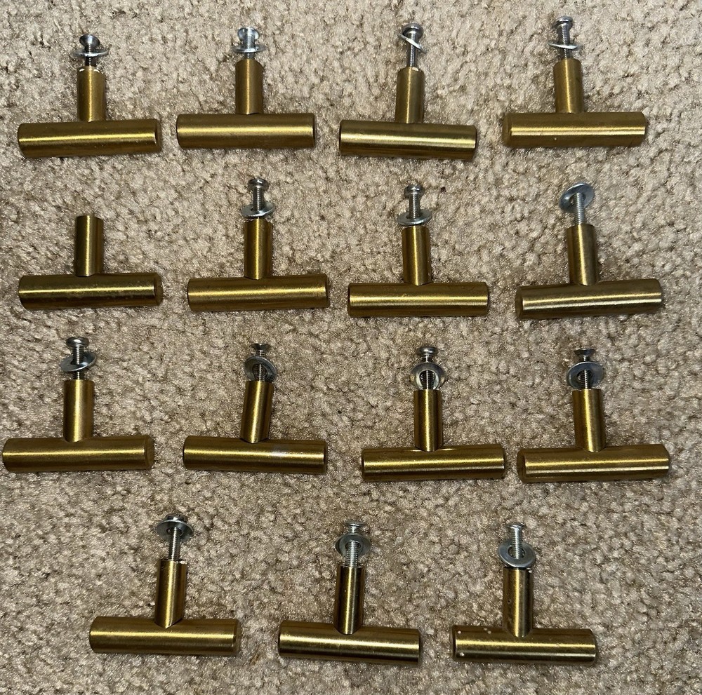 Modern Gold Finish T-Bar Cabinet Pull Knobs 2″ Single Mounting Post. Set of 15