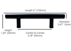 6″ Cabinet Handle Pulls Modern Black T-Bar Kitchen Drawer Hardware 3.78″cc SOLID
