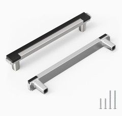 25-Pack 5 Inch Centers Brushed Nickel & Black Cabinet Handles Solid Drawer Pulls