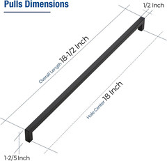 10 Pack Cabinet Handles, Black Cabinet Pulls, 18 Inch Kitchen Closet Handles Squ
