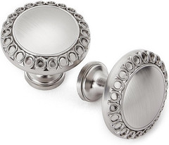 10 Pack 1.26 Inch Round Brushed Nickel Cabinet Knobs | Beaded Edge Design, Solid