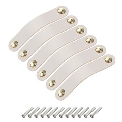 6 Pack Leather Drawer Pulls Double Hole Knobs Cream/Gold Hole Spacing 96mm