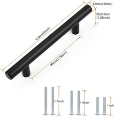 30 Pack Hole Centers 3-3/4Inch Matte Black Kitchen Cabinet Handles, Stainless St