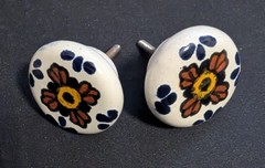 2 Vintage Hand-Painted Talavera Style Cabinet Drawer Knob Pull Mexico