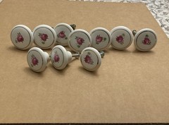 10 Vintage Porcelain Ceramic Drawer Cabinet Door Pull Knobs White Gold Pink Rose