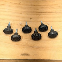 Set of 6 Cast Iron Drawer Knobs Oval Embossed Rustic Bronze Cabinet Pulls VTG
