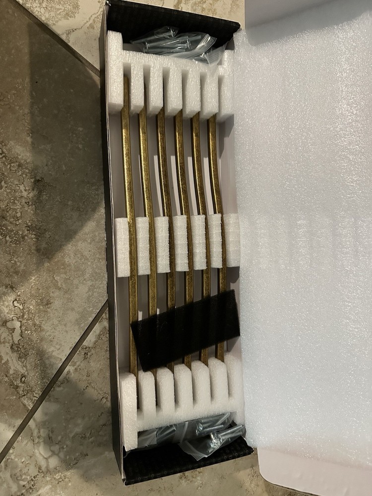 6pk Goo-Ki Antique Brass Cabinet Pulls, Double Hole Centers(11.4”/12.6”)
