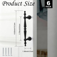 6 Pack Antique Matte Black Cabinet Pulls 3-3/4″(96 mm) Hole Center Vintage Ca…