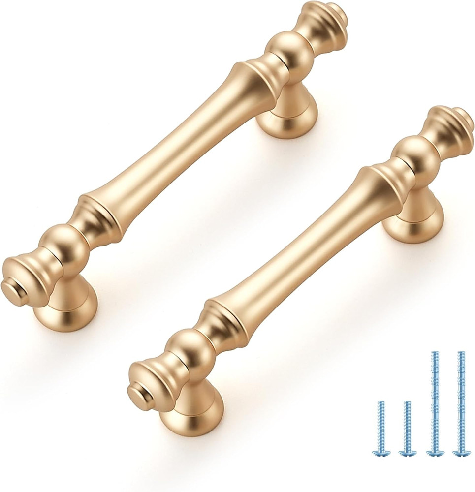 10 Pack 3 Inch Brushed Brass Kitchen Cabinet Handles, Zinc Gold Drawer Pulls for