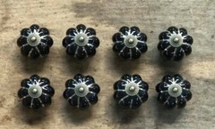 Set of 8 BLACK ENAMEL PULL Drawer Cabinet Knob Porcelain Handle Screws Included
