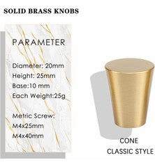 8 Pack Gold Brass Cabinet Dresser Drawer Knobs 0.79″x0.98″ Cone Knob Handle