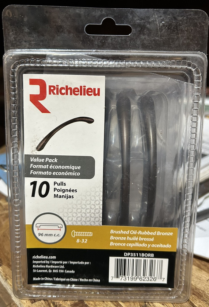 10 PIECES RICHELIEU BRUSHED OIL-RUBBED BRONZE METAL CABINET PULLS 4 3/8″ LONG