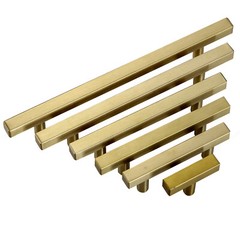 Stainless Steel Kitchen Square Cabinet Handles Brushed Gold T Bar Drawer Pulls