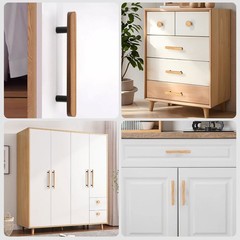 4PCS Walnut and Aluminum Alloy Black Base Pulls Door Dresser Handles Drawer Knob