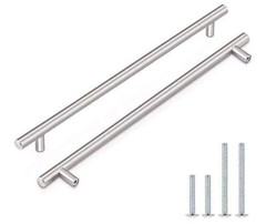 10 Pack 12-3/5″ (320mm) Hole Centers Cabinet Pull Brushed Satin Nickel Euro T Ba