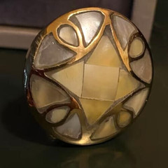 Gold and Iridescent Abalone Oyster Shell Door Knob Drawer Pull Modern Art Deco