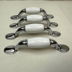 VTG 1980 4 PCS Porcelain Chrome Cabinet Dresser Drawer Pull Handles 5 Inch L