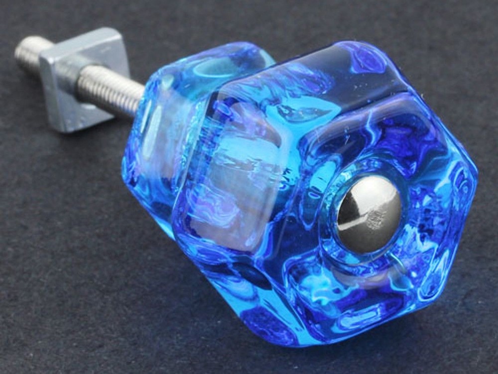 6 Vintage Style Depression Glass Cabinet Knobs Pull Victorian Turquoise Blue