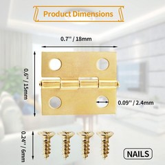 30 Pcs Small Hinges, 18 x 15 mm Retro Brass Butt Hinge Miniature Hardware 180…