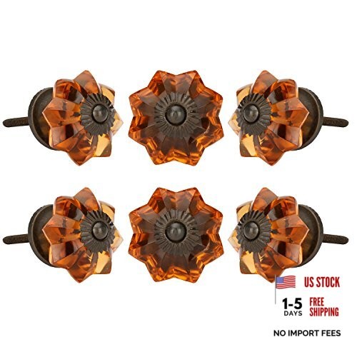 Set of 6 Crystal Knobs for Cabinet & Drawers Decorative Vintage Big Dark Amber