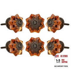 Set of 6 Crystal Knobs for Cabinet & Drawers Decorative Vintage Big Dark Amber