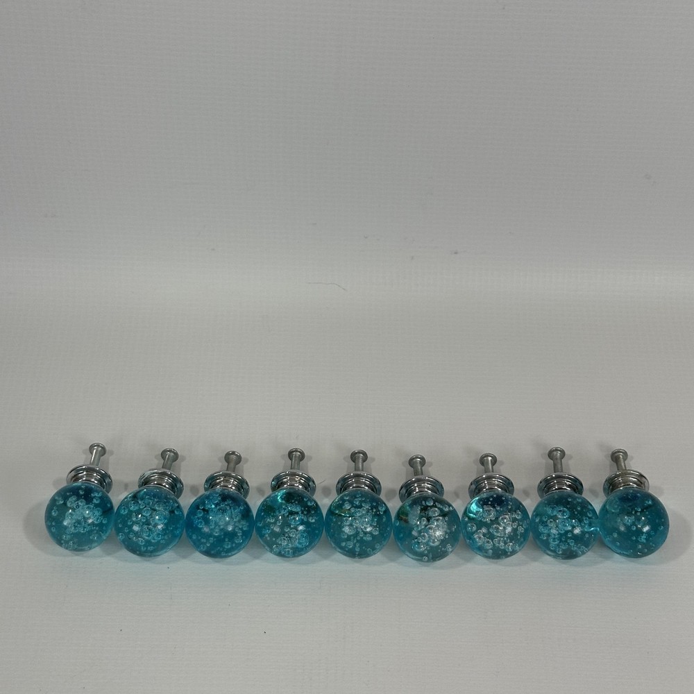 Aqua Glass Cabinet Knobs Set 9 Chrome Bubble Drawer Pulls Modern Blue Hardware