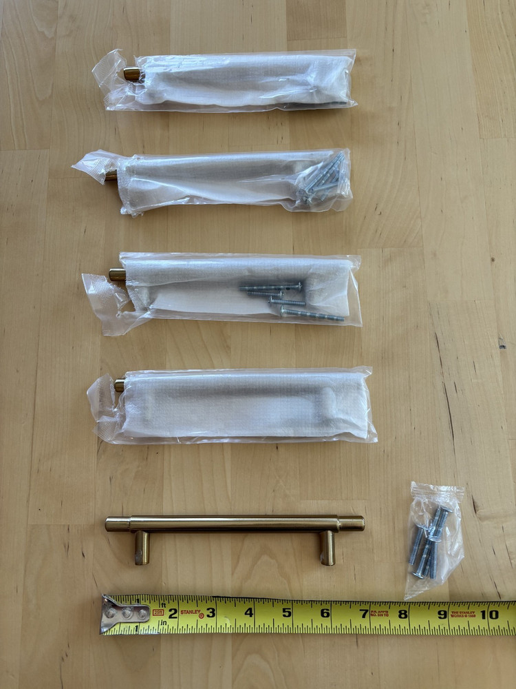 LOT 5x T Bar Drawer Cabinet Pulls Handles Gold Tone 7″ Length 5″ Center Holes