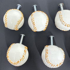 Set of 9 Baseball Dresser Drawer Pulls Cabinet Door Knobs Childs Sports Decor