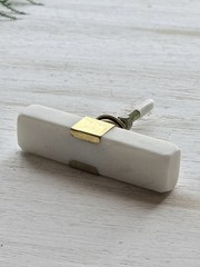 White Marble & Brass T-knob Drawer Pull Rectangular Modern Hardware Knobs