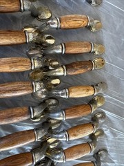Lot Of 18 Brass Oak Wood Cabinet Drawer Pulls Handles 5″ Gold Tone