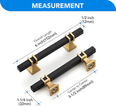 30 Pack 3-1/2 Inch Black & Gold Cabinet Handles Square Zinc-Alloy Pulls for Kitc