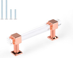 10 Pack Rose Gold Cabinet Handles 3-1/2 Inch Hole Centers, Acrylic Drawer Pulls