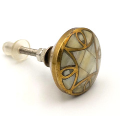 Gold and Iridescent Abalone Oyster Shell Door Knob Drawer Pull Modern Art Deco