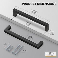 45 PCS Matte Black Stainless Steel Cabinet Drawer Handle Pull 5 Inch 128mm