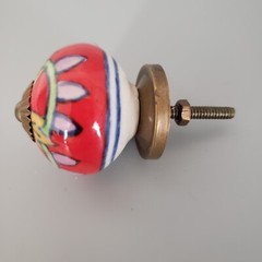 Ceramic Cabinet Furniture Knob Hardware Brass Collar Cuff Boho Folk Art Cottage