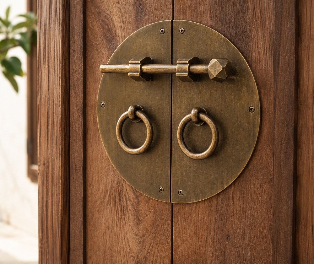 PREMIUM SOLID BRONZE ROUND CHINESE STYLE DOUBLE DOOR HANDLE PULL LATCH 120MM