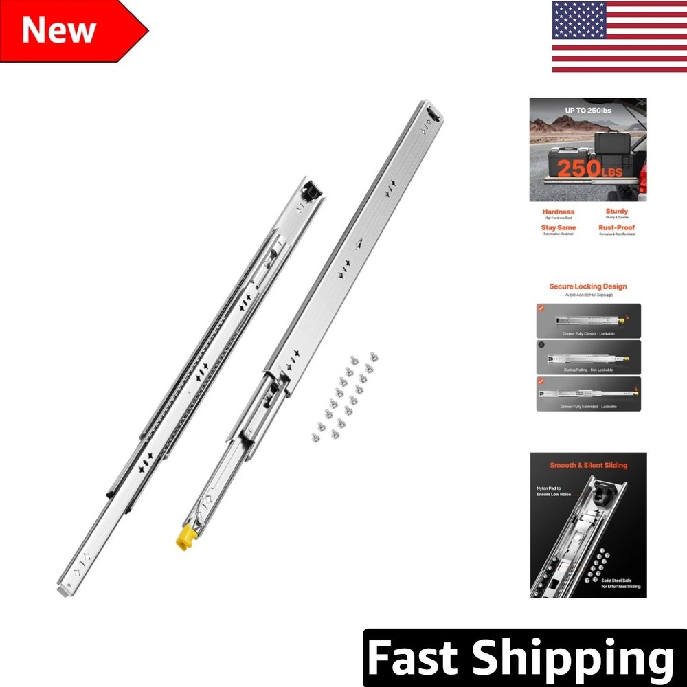 Locking 30-Inch Ball Bearing Drawer Slides – 250 lbs Capacity & Smooth Operation