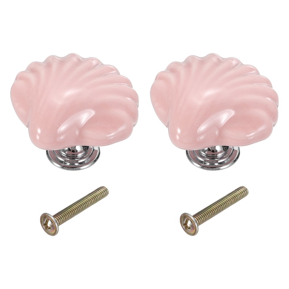 2Pcs Ceramic Knobs Shell Decorative Drawer Door Pull with Screw Light Pink]